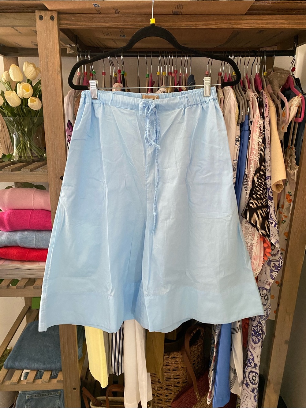 Free People Light Blue Drawstring Wide-Leg Bermudas - Picture 5 of 5